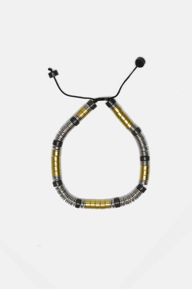 Brass + Onyx + Steel Disks Beaded Bracelet