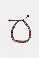 Red Jade + Onyx + Steel Disks Beaded Bracelet