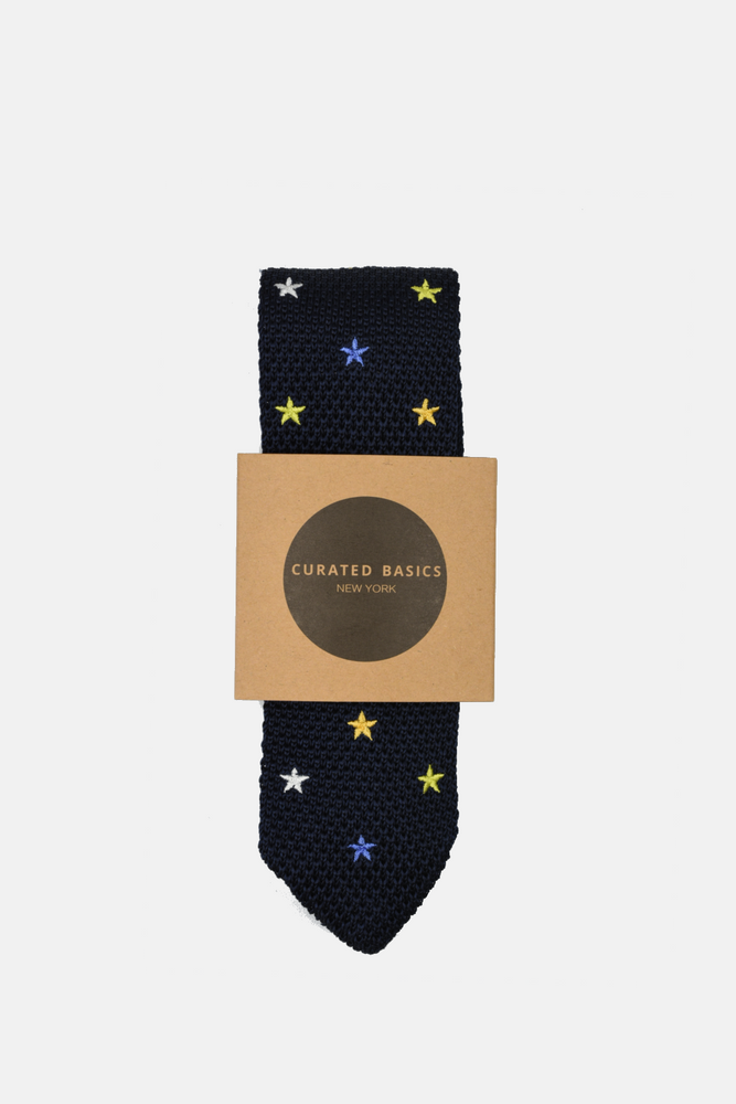 Navy Stars Knit Tie