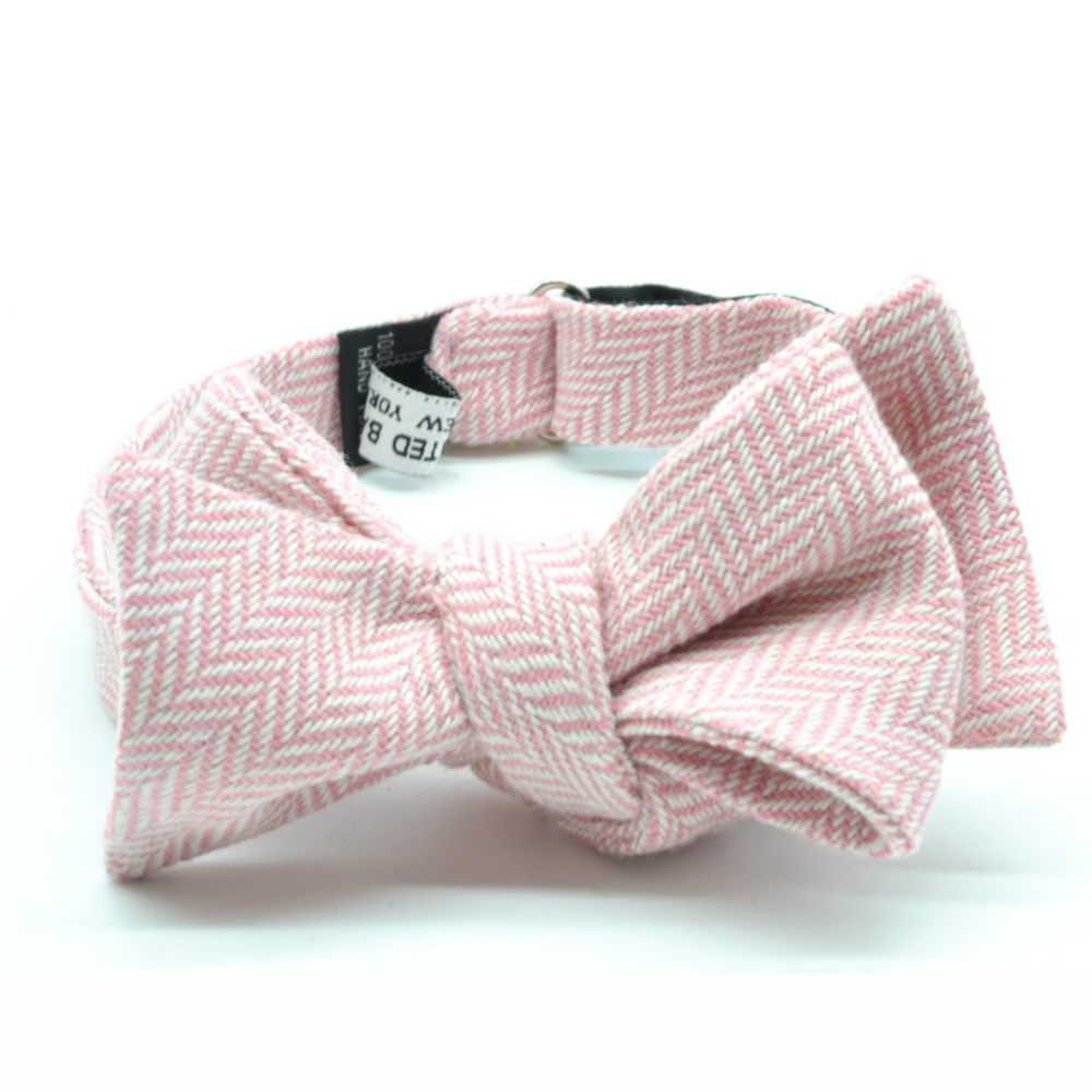 Pink Herringbone Bow Tie