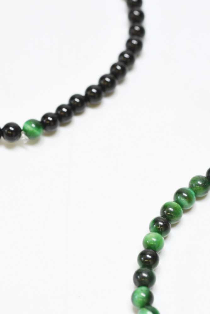 Onyx / Green Tiger Eyes Beaded Bracelet Set