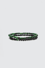 Onyx / Green Tiger Eyes Beaded Bracelet Set