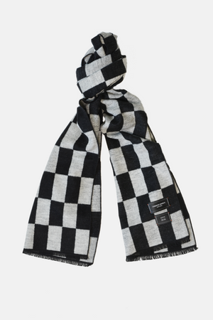 Black and Grey Check Silk Scarf