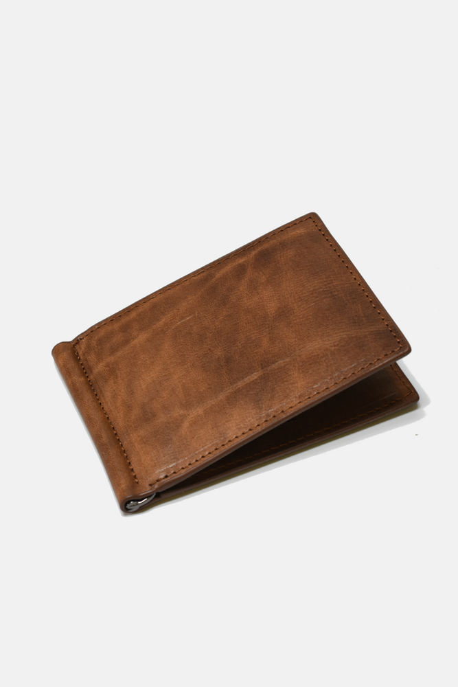 Wide Leather Money Clip Wallet