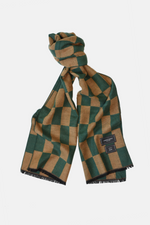 Beige and Green Check Silk Scarf