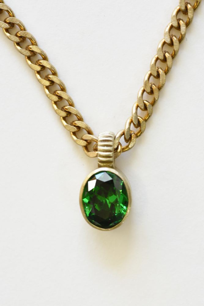 Green Zircon Pendant Necklace Chain