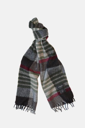 Grey, Brown, Green, Red Plaid Wool Scarf