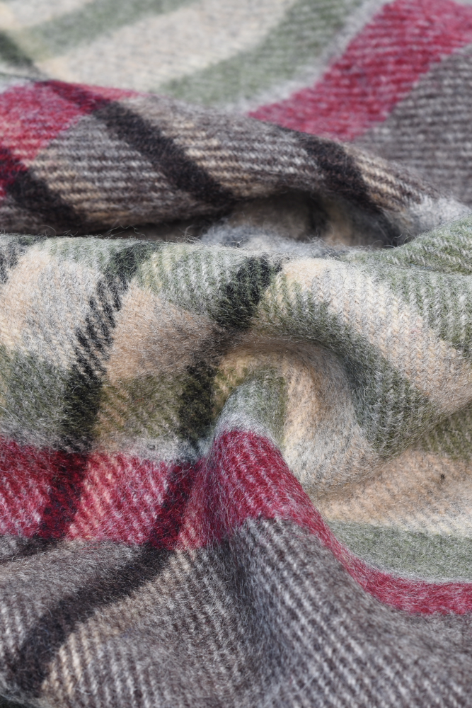 Grey, Brown, Green, Red Plaid Wool Scarf