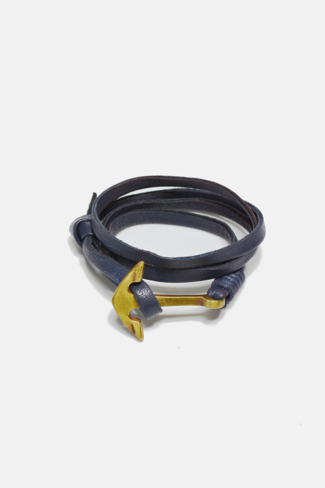 Anchor Navy Leather Wrap Bracelet