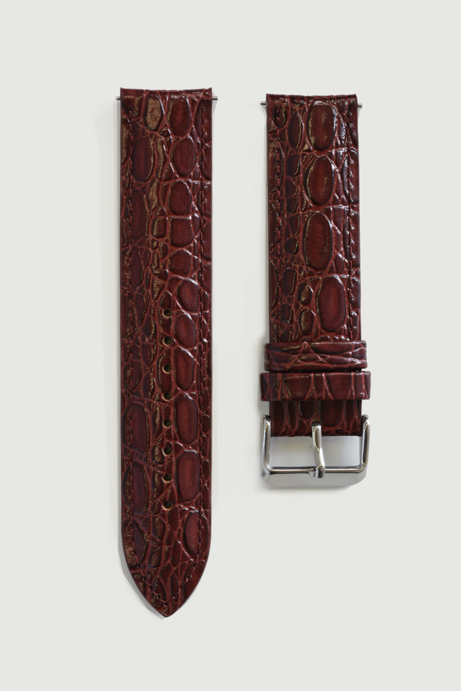 20mm Ox-blood Leather Traditional 2pcs Strap