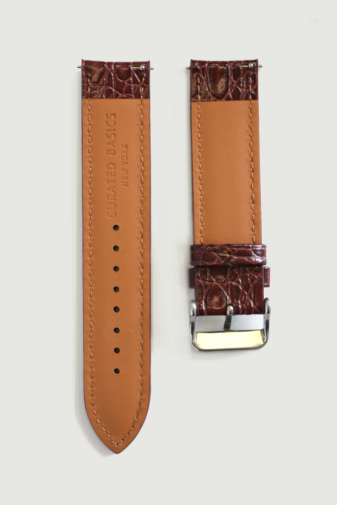 20mm Ox-blood Leather Traditional 2pcs Strap