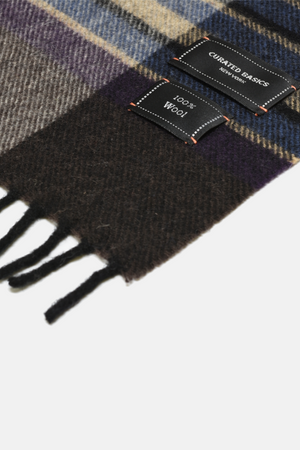 Grey, Purple, Blue, Beige Plaid Wool Scarf
