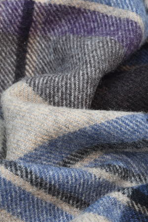 Grey, Purple, Blue, Beige Plaid Wool Scarf