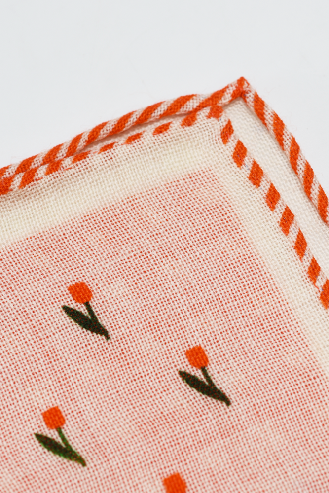 Orange Hem 4 Sided Wool Pocket Square