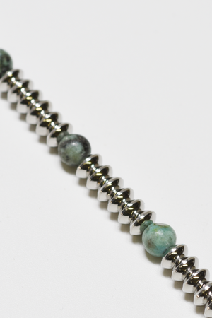 6mm African Turquoise + Steel Saucer Beaded Bracelet