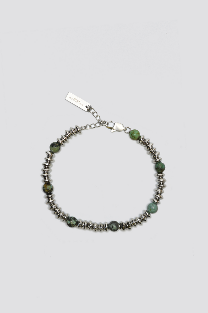 アクセサリー newsweetpot 6mm African Turquoise + Steel Saucer Beaded Bracelet