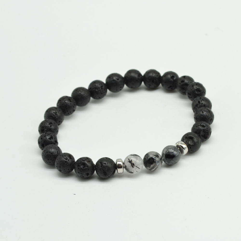 Lava/Quartz Stretch Beaded Bracelet