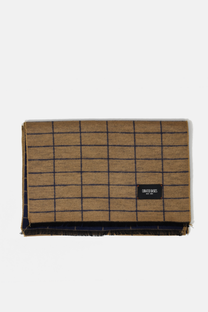 Camel and Navy Window-Pane Scarf