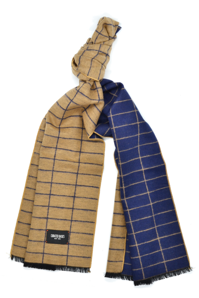 Camel and Navy Window-Pane Scarf