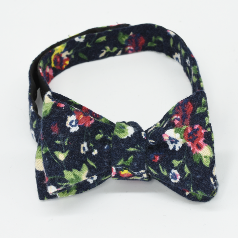 Dark Navy Floral Bow Tie