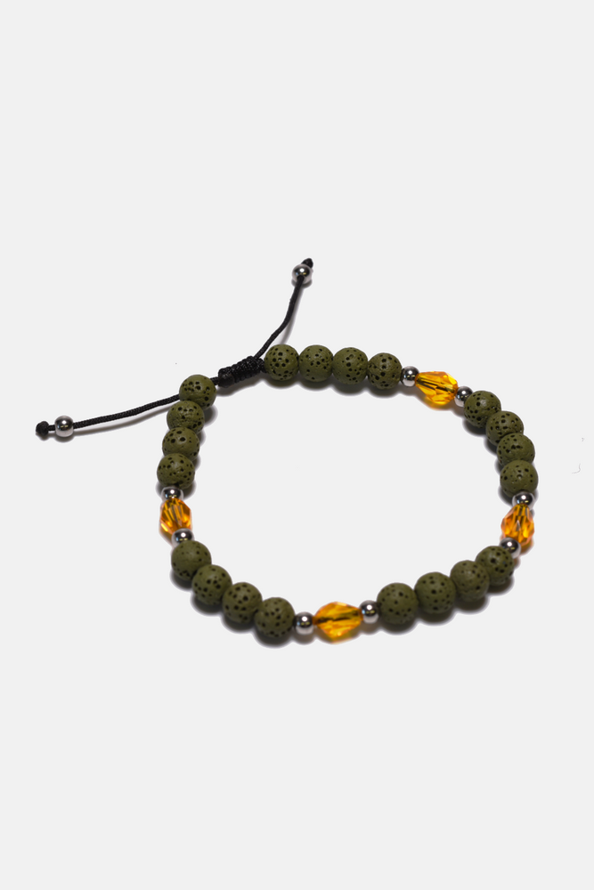 Green Lava & Amber Crystal Beaded Bracelet