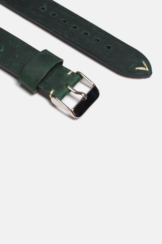 18mm // 20mm Green Leather Traditional 2pcs Strap