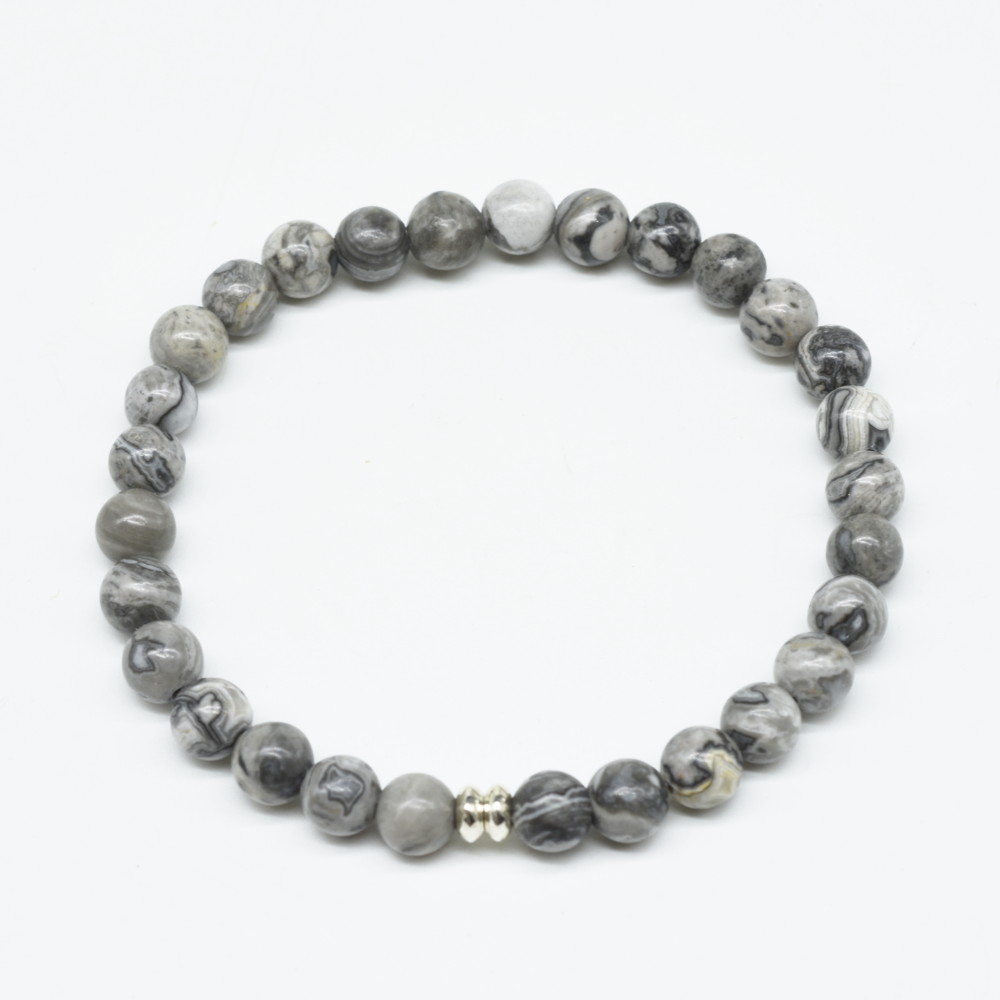 Allover Grey Jasper Stretch Beaded Bracelet