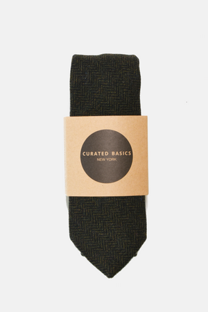 Dark Green Herringbone Wool Tie