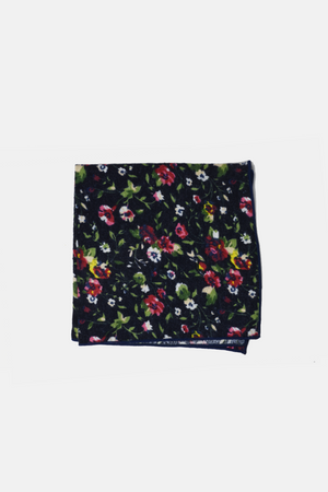 Dark Navy Floral Pocket Square
