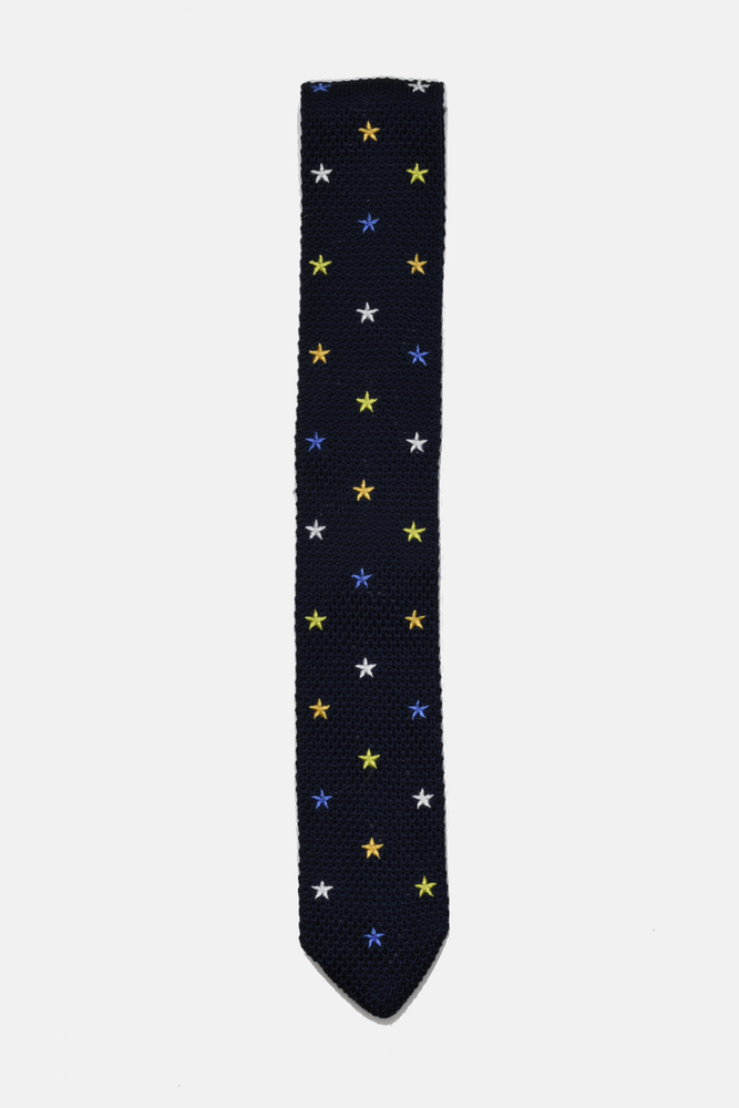 Navy Stars Knit Tie