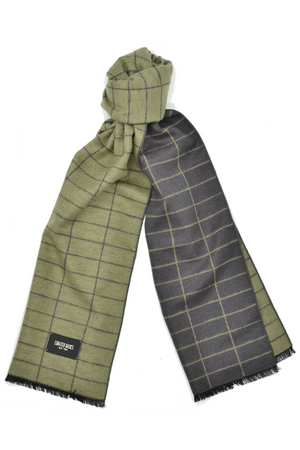 Olive and Charcoal Grey Window-Pane Scarf
