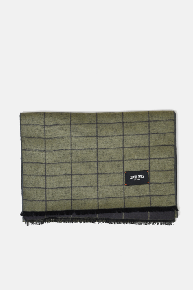 Olive and Charcoal Grey Window-Pane Scarf