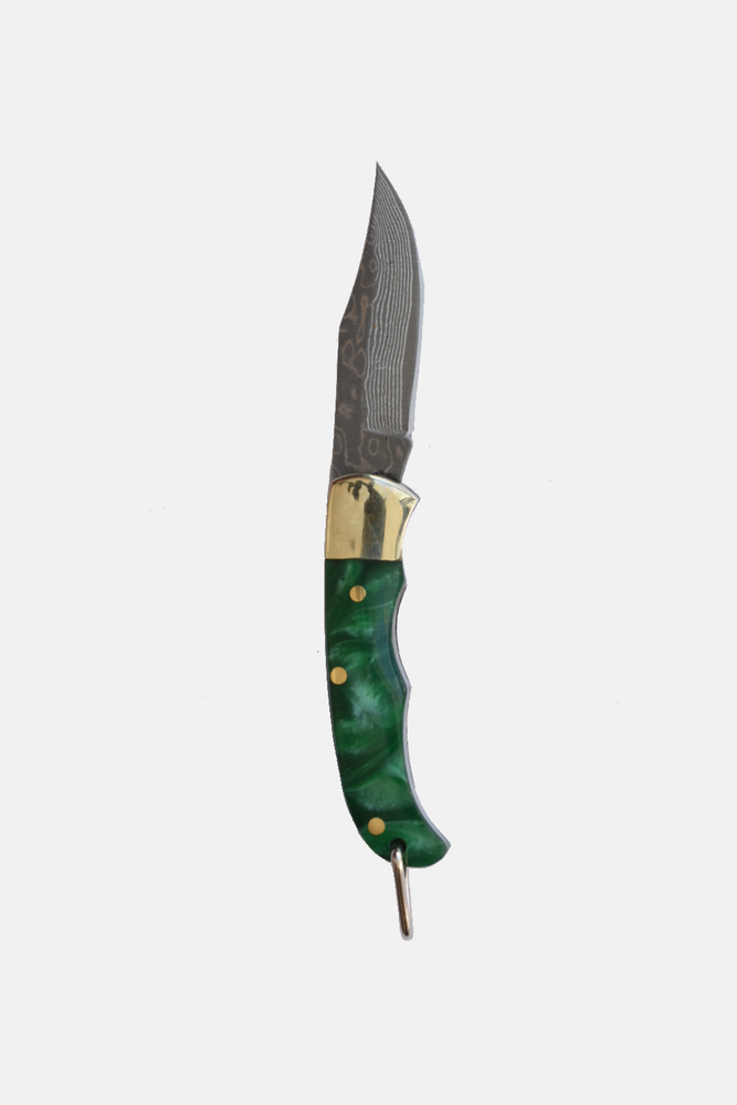 Green Resin Inlay Folding Knife