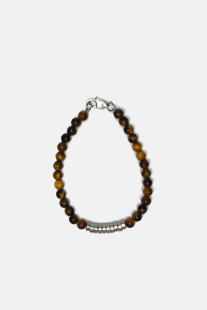 Tiger Eyes / Flat Steel Beads Bracelet